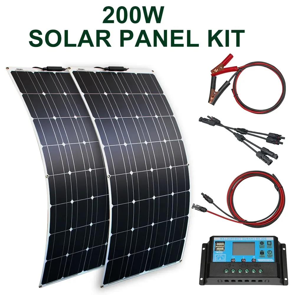 

100w 200w flexible solar panel with 10A/20A solar regulator cable for 12v battery charger home roof