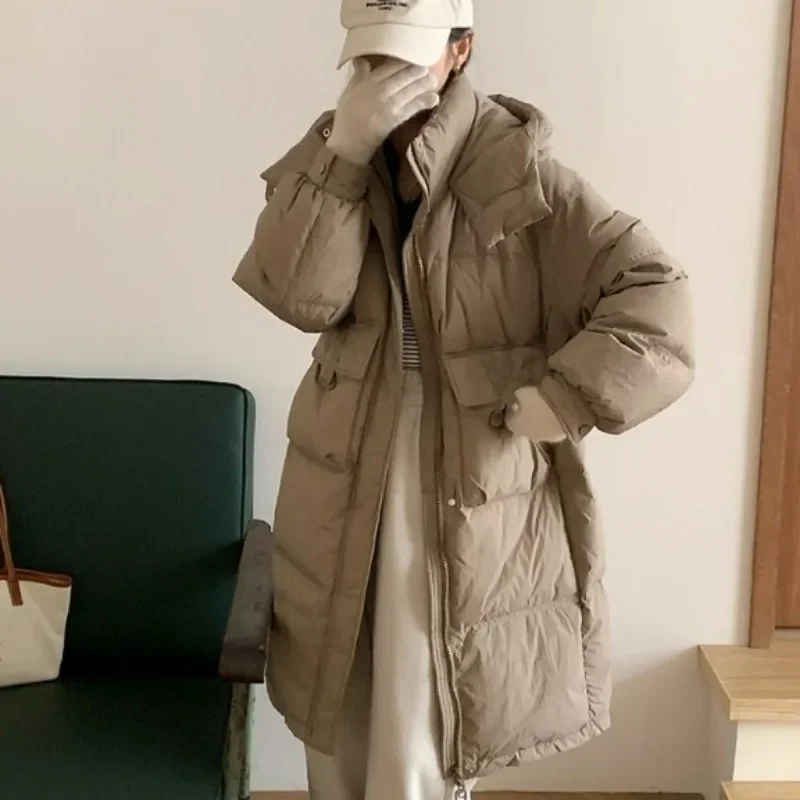 2024 New Women Down Cotton Coat Winter Jacket Female Mid Length Version Parkas Thick Warm Outwear Versatile Hooded Overcoat