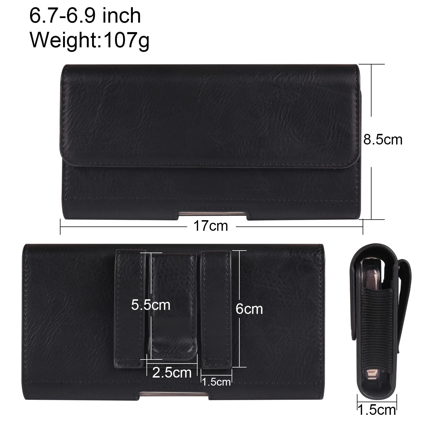 Universal Horizontal Elastic Waist Phone Pouch with Card Pocket - PU Material Holster
