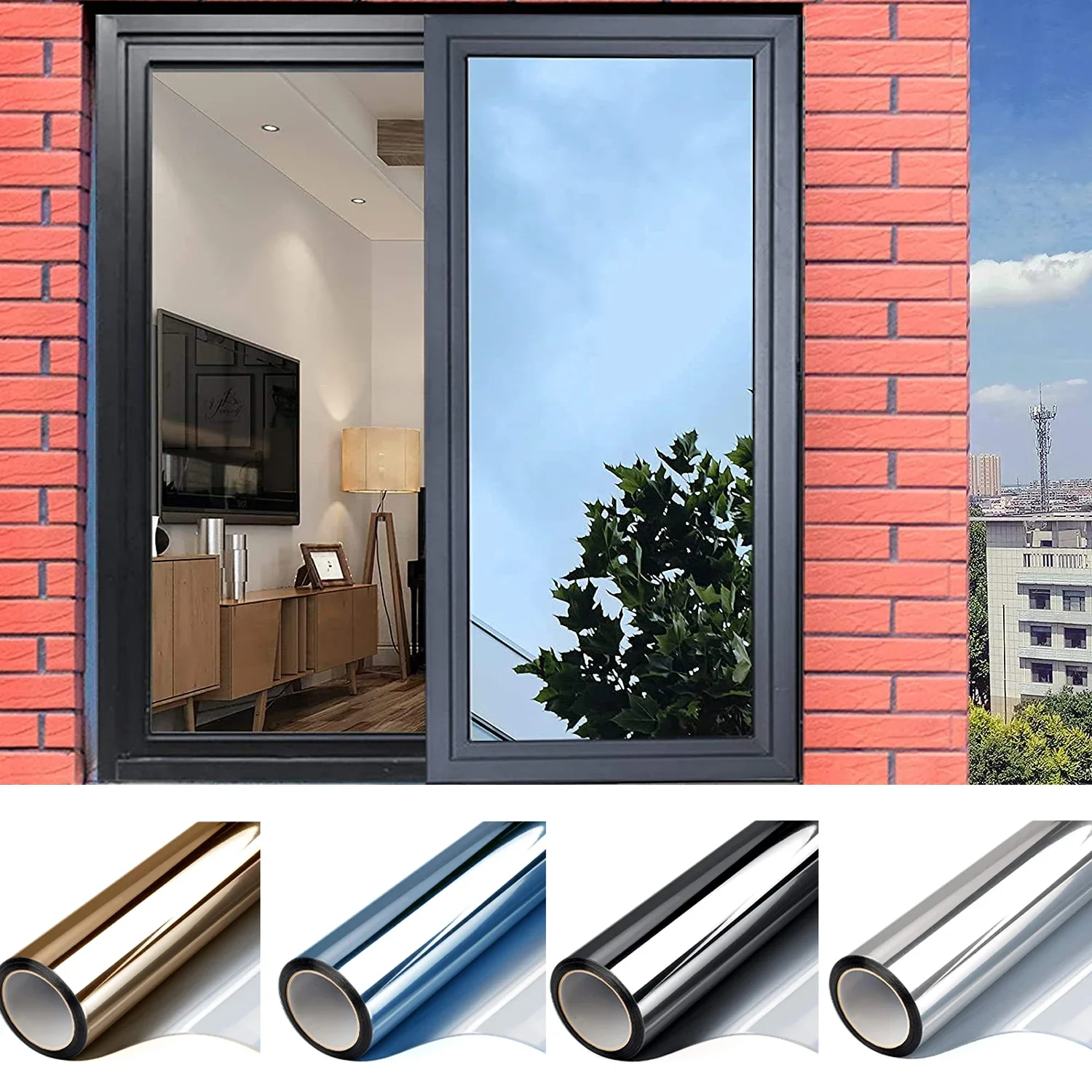 Multi-size One Way Mirror Window Film Privacy Sun Blocking Heat Control Reflective Self Adhesive Tint