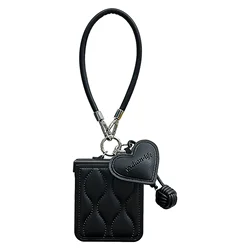 Luxury Wave Black Phone Case with Love Pendant Leather Strap for Galaxy Z Flip 8 (A)