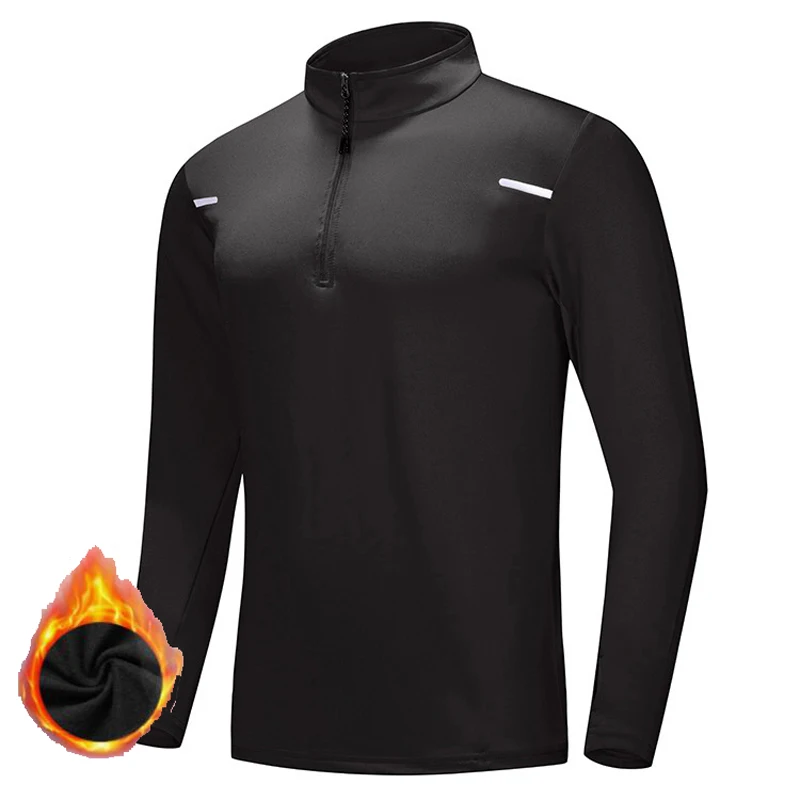 Long sleeved Warm Fleece T-shirts for Men 2023 Winter Half Zip Pullovers Men Breathable Running Fitness Sports Tops Tees Men 4