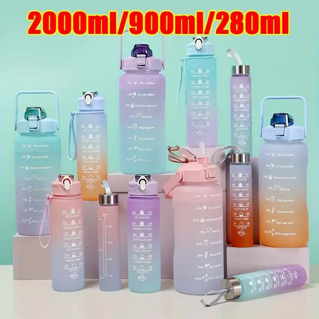 1-3PCS Set Sports water Bottle High Temperature Resistant Graduated Straw Cup Rainbow Frosted Progressive Color Water Cup P 1-3PCS Set Sports water Bottle High Temperature Resistant Graduated Straw Cup Rainbow Frosted Progressive Color Water Cup P