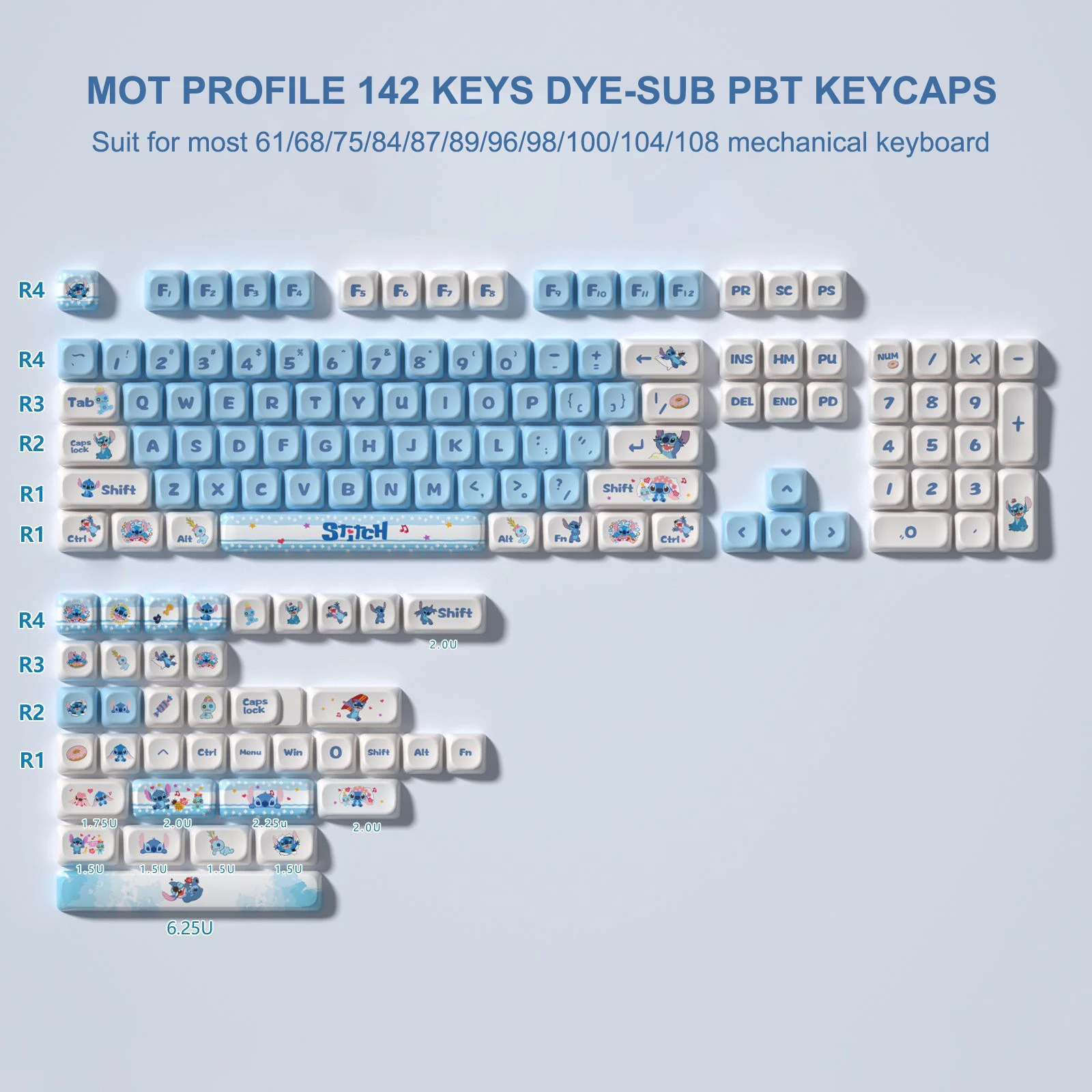 

142 Keys MOT Profile Blue Planet PBT Keycaps Dye Sub DIY Key caps for 61/84/87/104 Cherry MX Switch Gaming Mechanical Keyboard