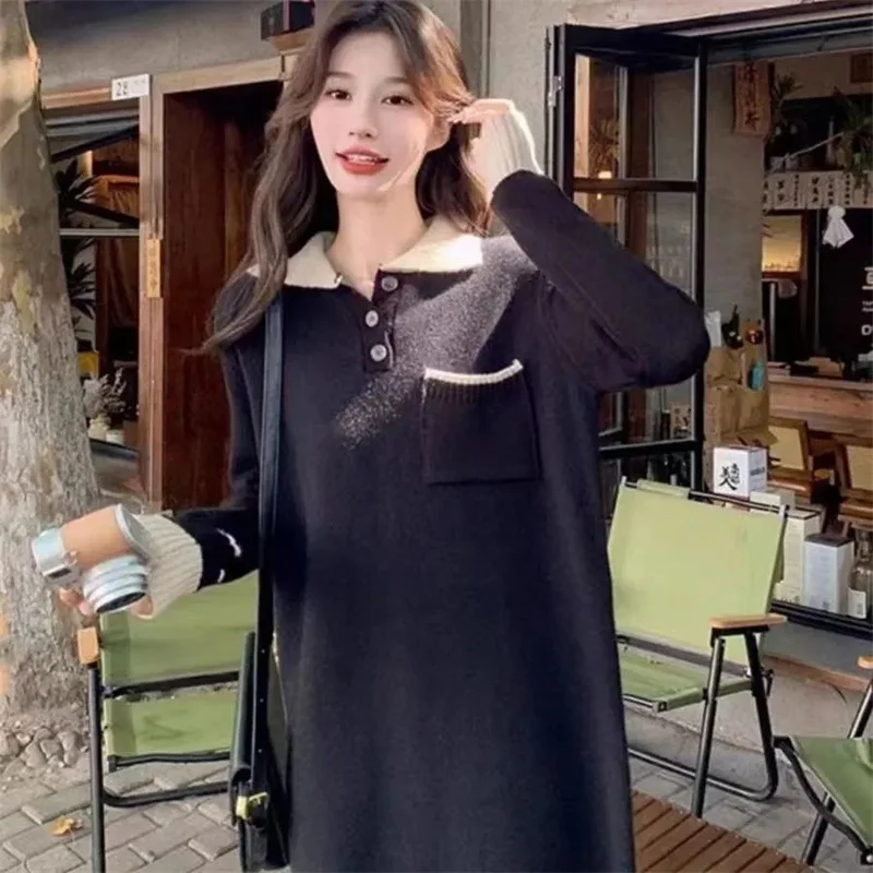 French high-end Winter Wool Knitted Dress Women's Autumn And Winter Commuting Design Lazy And Fashion Paired With Sweater Dress