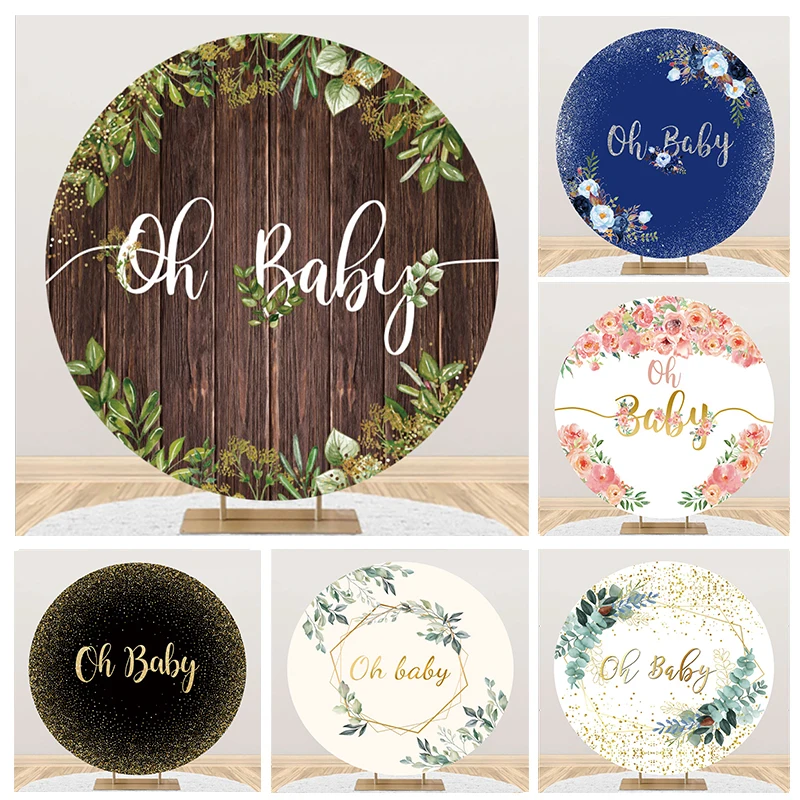 

Laeacco Rustic Wood Baby Shower Round Backdrop Watercolor Floral Oh Baby Party Decor Kids Birthday Custom Photography Background