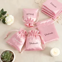 50pcs Pink Satin Drawstring Bags Custom Dust Gift Bag Jewelry Package Pouch Personalized Logo Printed Wholesale Product Package