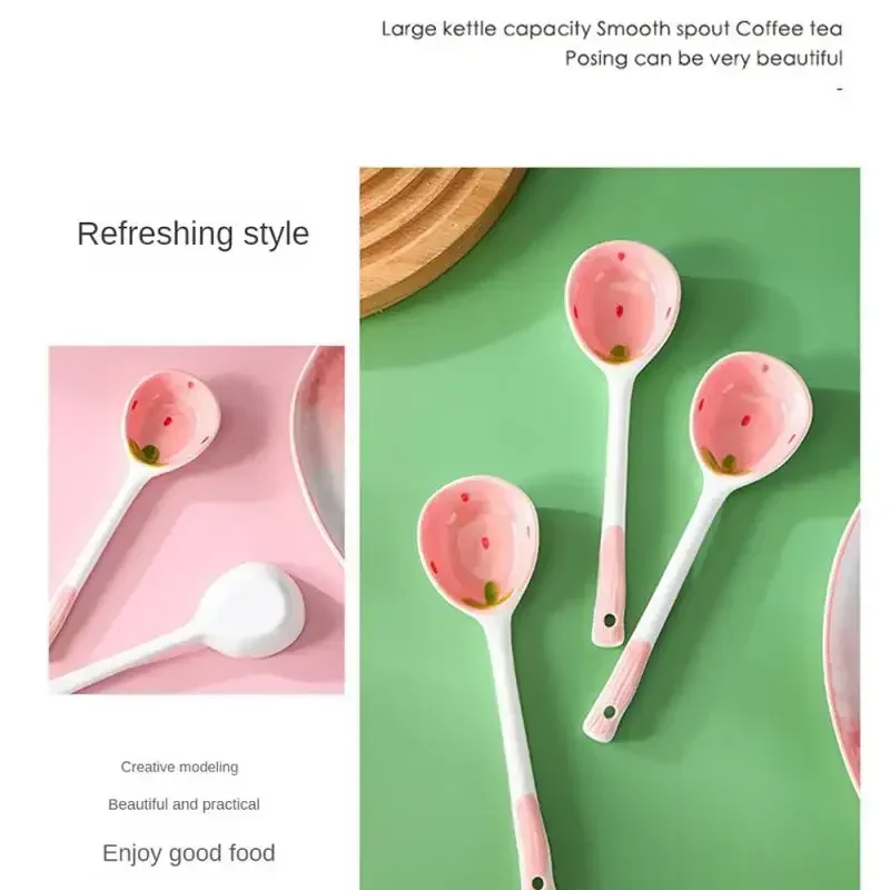 Strawberry Long Handled Ceramic Spoon Cute Household Stirring Spoon High Appearance Children's Soup soup spoon porcelain spoon