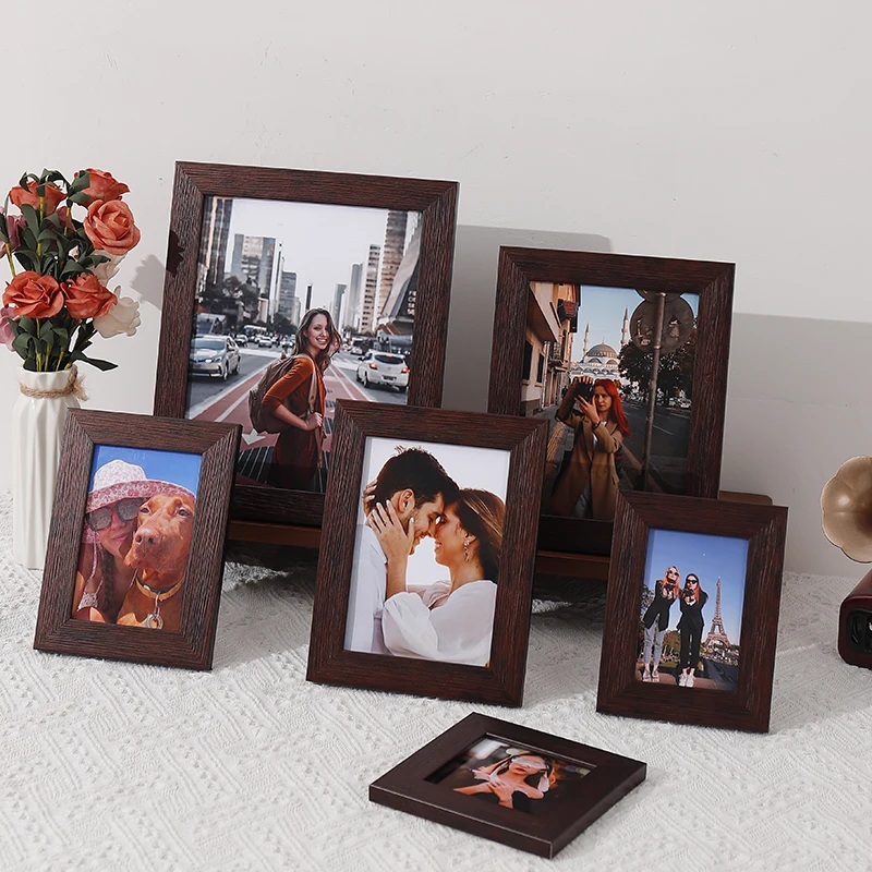 다크 브라운 플라스틱 액자 표면 실, 레트로 텍스처 액자, 벽 탁상 디스플레이 프레임, 가족 사진 테이블 프레임, 1PC