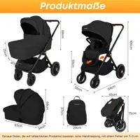 Poussette bébé 3 en 1, combinaison Isofix, systèmes de voyage avec siège bébé, taille I, nacelle, siège auto pliable et réglable 2