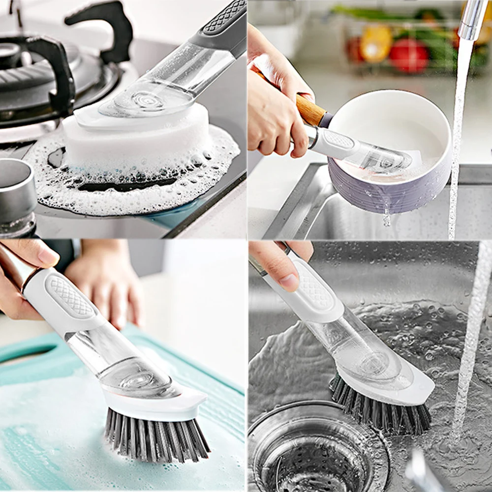 Dropship Automatic Liquid Adding Pan Washing Brush In The Kitchen