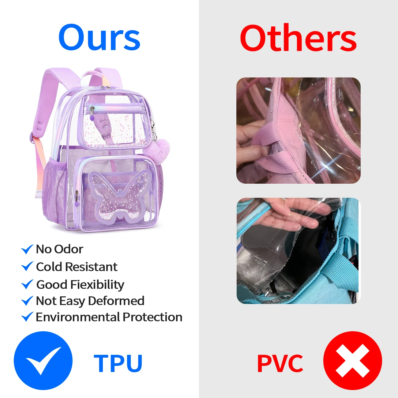 High Quality Waterproof Large Capacity TPU Transparent Clear Women Backpack 3