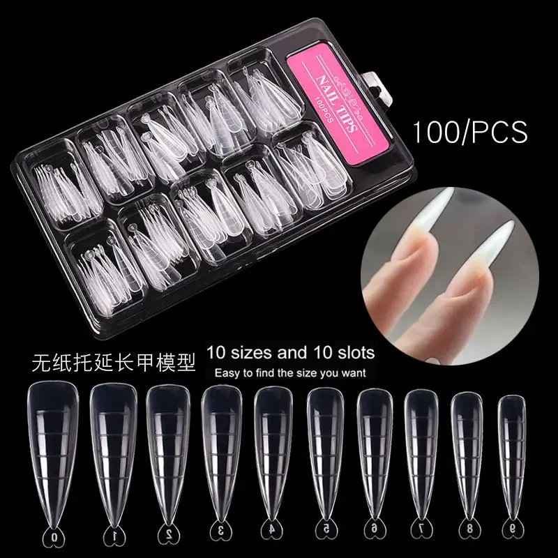 Description Picture 2 of item100pcs Pointy Quick Extension Building False Nail Tips Mold Form Transparent Acrylic Fake Nails Art UV Gel Manicure Tools