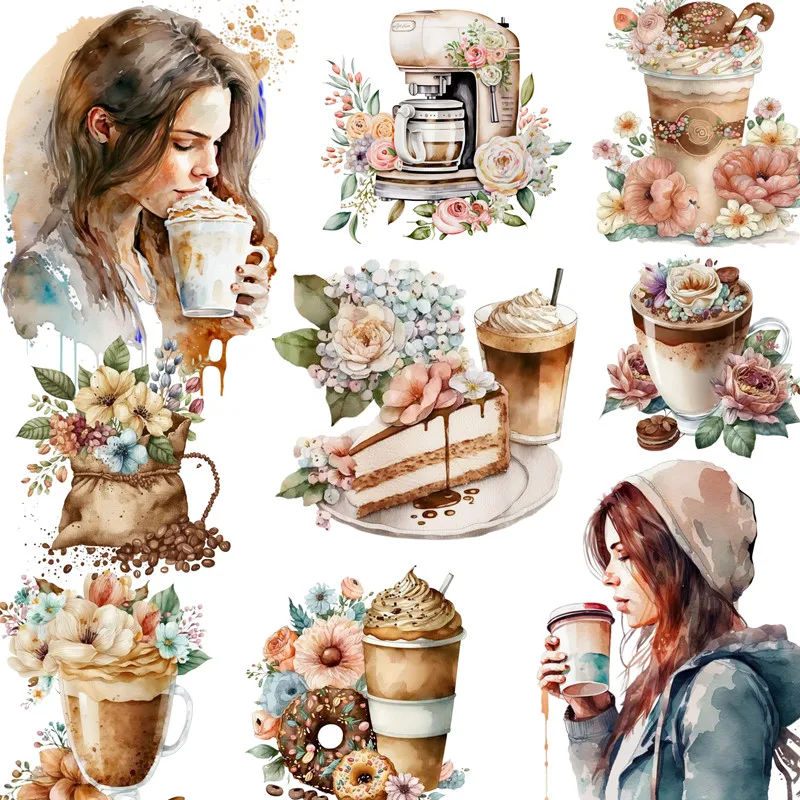 12Pcs/Pack Coffee Girl Sticker DIY Craft Scrapbooking Album Junk Journal Decorative Stickers