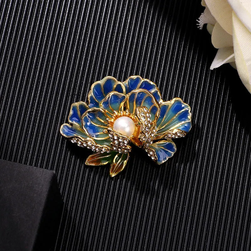 Gold Metal Enamel Flower Lapel Pins for Business