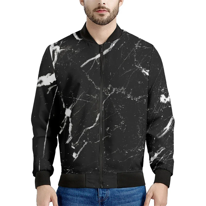 thumbnail image 1 of Chaquetas gráficas con grietas de mármol negro, chaqueta bomber con estampado 3D de manga larga a la moda para hombre, abrigo informal holgado para primavera y otoño, 1 of 5