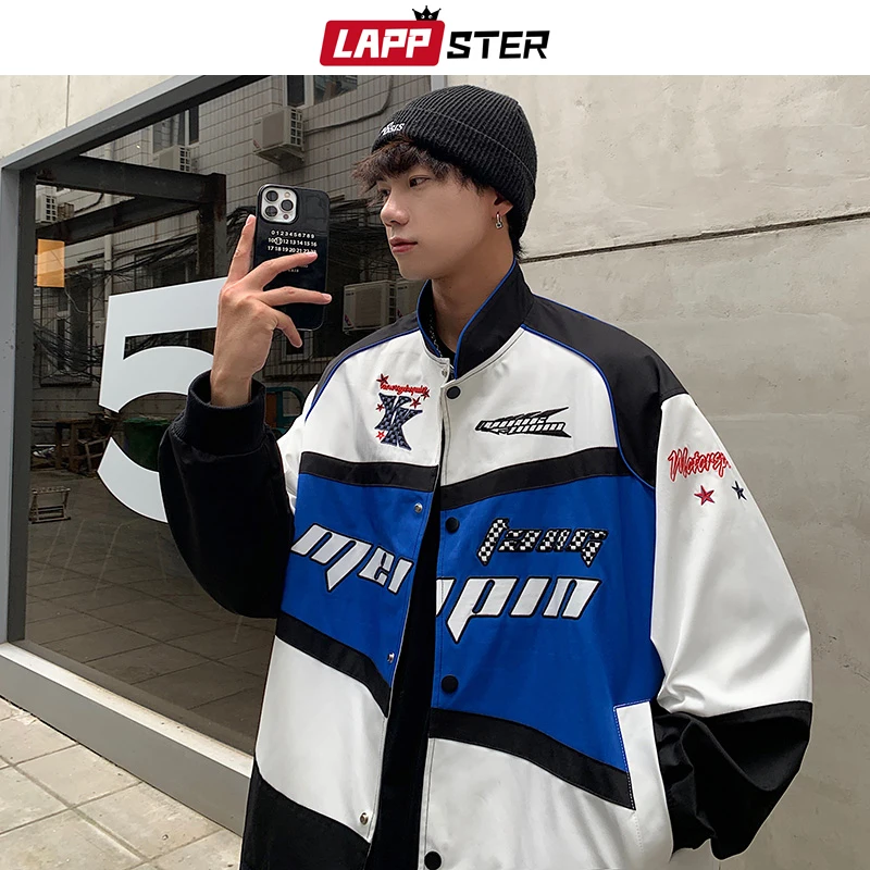 

LAPPSTER Y2k Streetwear Korean Fashion Varsity Jackets Patchwork Motorcycle Jacket Men Japanese Bomber Jackets Baseball Uniform