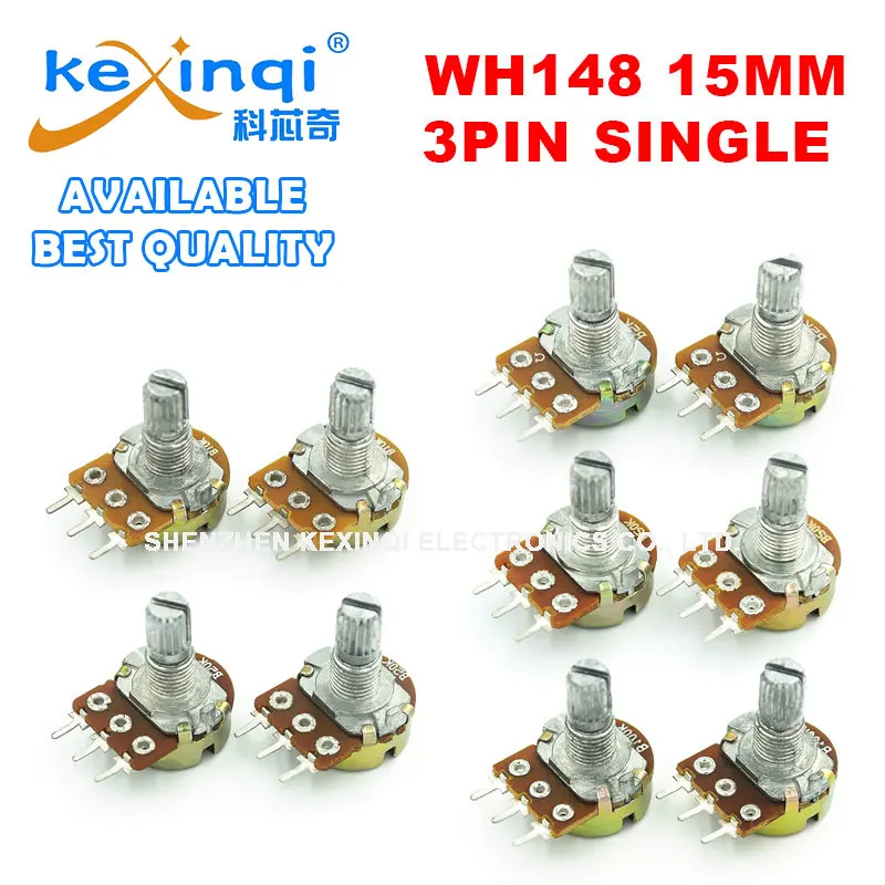 5pcs WH148 3PIN 15mm 1K 2K B5K B10K B20K B50K B100K B250K B500K 1M Single Linear Taper Rotary Potentiometer Resistor for Arduino 5pcs wh148 3 6pin 1k 5k 10k 50k 1m linear potentiometer l15mm variable resistor b1k b2k b5k b10k b20k b50k b100k b500k b1m ohm