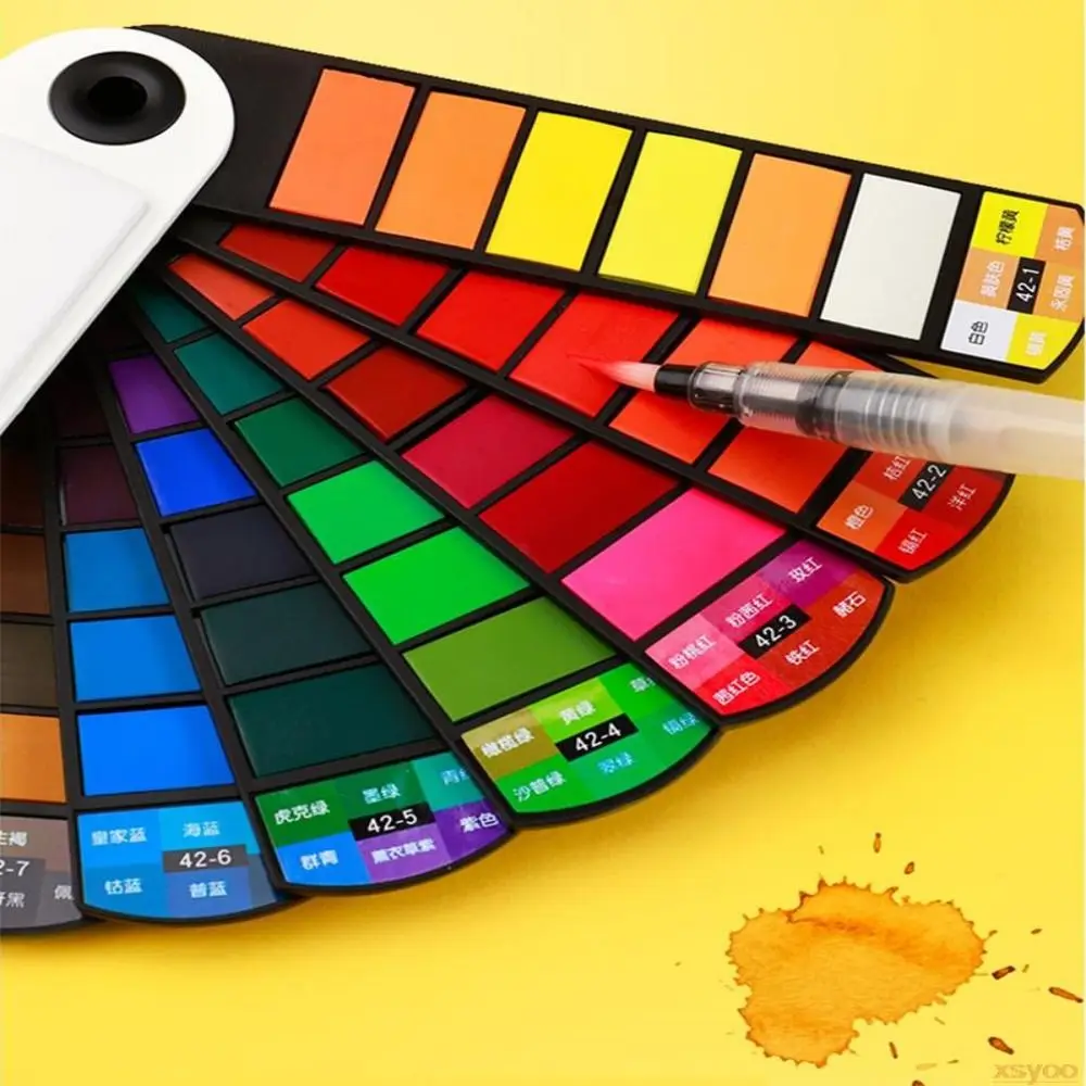 Folding Watercolor Paint Set Solid 18/24/36/42 Colors Painting Pigment Set with Water Brush Pen Watercolor Pigment Students 4