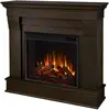 Traditional Solid Wood Indoor Electric Fireplace Mantel Heater with Remote Control, Adjustable Led Flame, 1500W in Dark Walnut 1