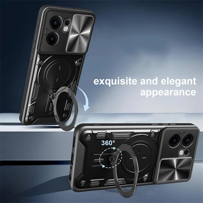 For Oppo Reno13 F 4G 5G Case Slide Lens Armor Phone Case For Reno 13F 13 F Reno13F Car Magnetic Stand Ring Back Cover Fundas 2