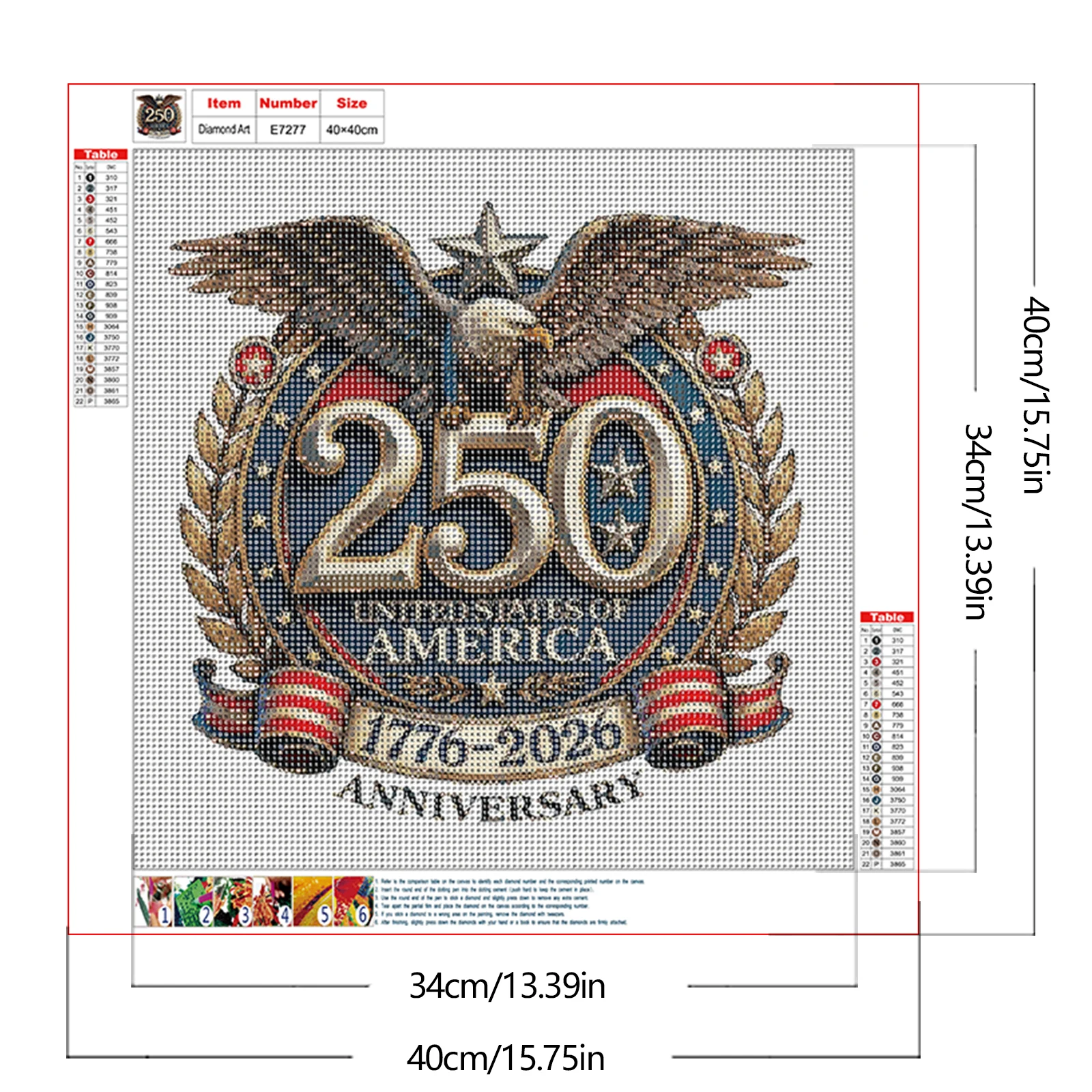 미국 250주년 기념 풀 DIY 5D 라운드 드릴 크리스탈 아트 페인트 바이 다이아몬드 성인 초보자용 홈 벽 장식 15.75 X 15.75인치