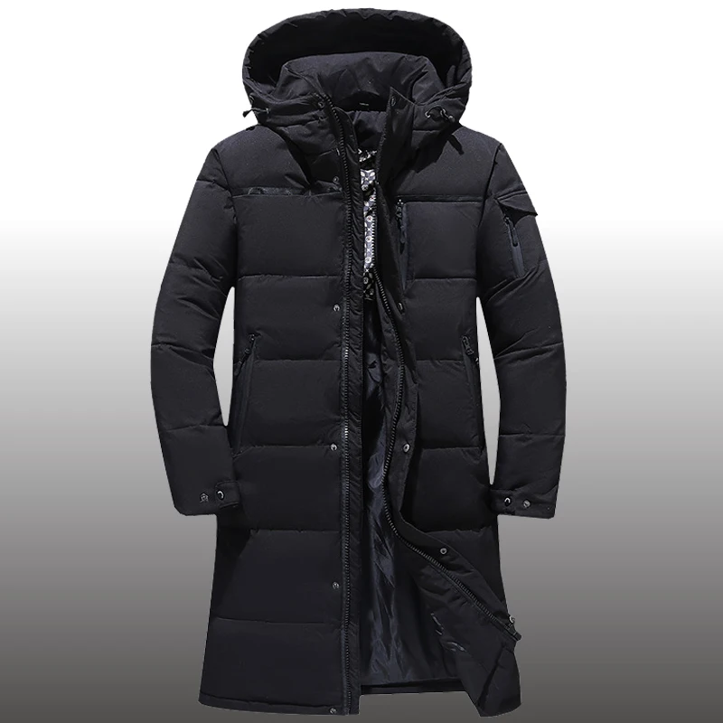 Men\'s Winter Thick Thermal Waterproof Down Jacket 80% White Duck Down Hooded Long Down Parka Outwear Coats Plus Size 5XL