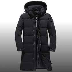 Men's Winter Thick Thermal Waterproof Down Jacket 80% White Duck Down Hooded Long Down Parka Outwear Coats Plus Size 5XL