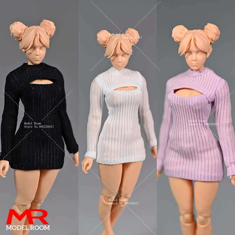 1/12 Scale Female Open Chest Striped Sweater Dress Clothes Model Fit 12'' Romankey X COWL Female Soldier Action Figure Body