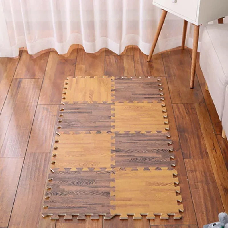 Wood Grain Puzzle Mat Baby Play Foam Splicing Carpet Kids Bedroom Thicken Soft Rug Modern Living Room Crawling Play Floor Mat