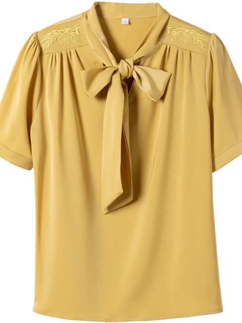 Blusas femininas de verão com laço e gola V