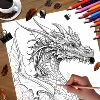 1PC Dragon Coloring Book 20 Pages Adult Picture Book with Animals Drawings Creative Inspirational Stress Relief Relaxation 4