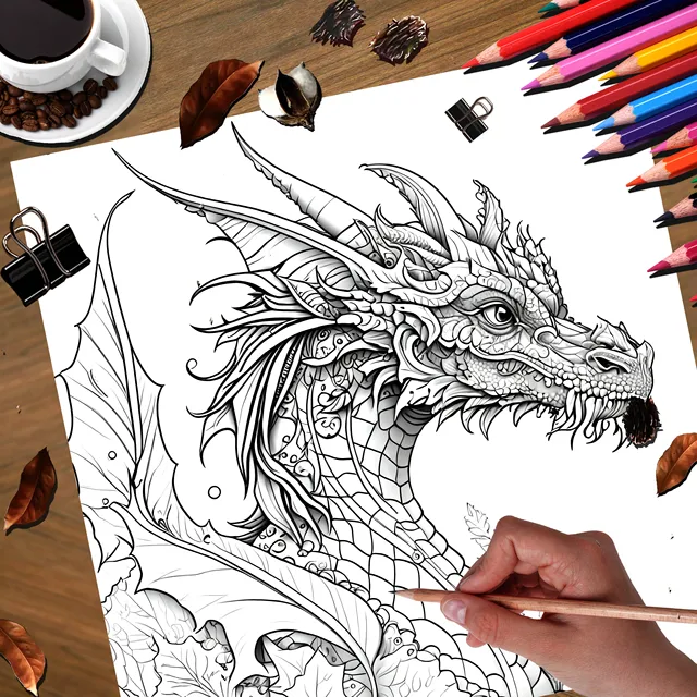 1PC Dragon Coloring Book 20 Pages Adult Picture Book with Animals Drawings Creative Inspirational Stress Relief Relaxation 4