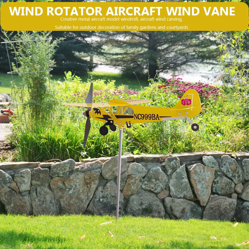 3D Garden Decor Piper J3 Cub Wind Spinner Plane Metal Airplane Weather Vane Outdoor Roof Wind Direction Indicator garden art decor wind spinner