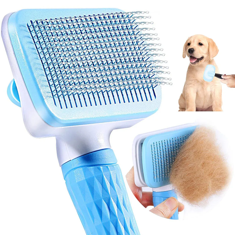 Dog Hair Removal Comb Grooming Brush Stainless Steel Cats Combs Automatic Non-slip Brushs for Dogs Cleaning Supplies | Дом и сад