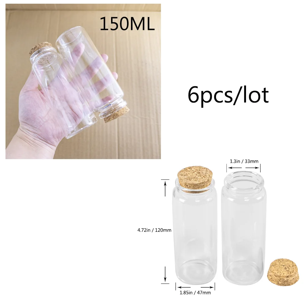 6pcs 50ml/60ml/80ml/90ml/100ml/120ml/150ml/200ml/240ml Glass Bottles With Corks Jars Vials Heatproof Eco-Friendly