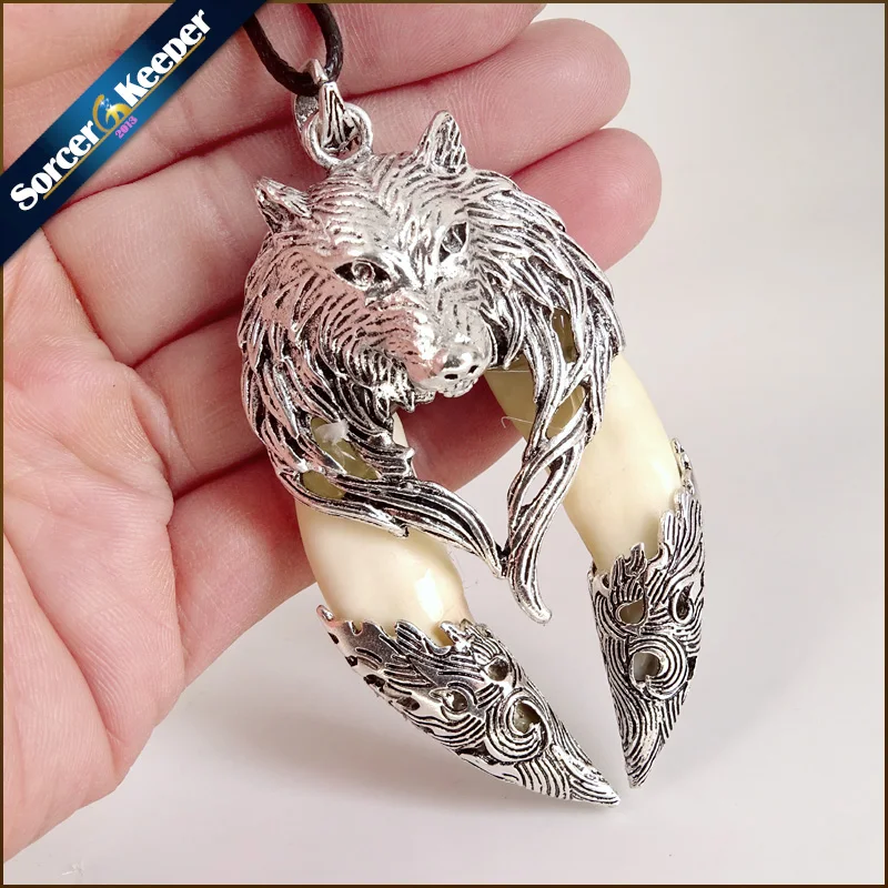 Men's Horde Amulet Necklace Tibetan Amulet Fangs Real Bone Natural Tooth Vintage Wolf Tooth Charm Wolf Head Pendant