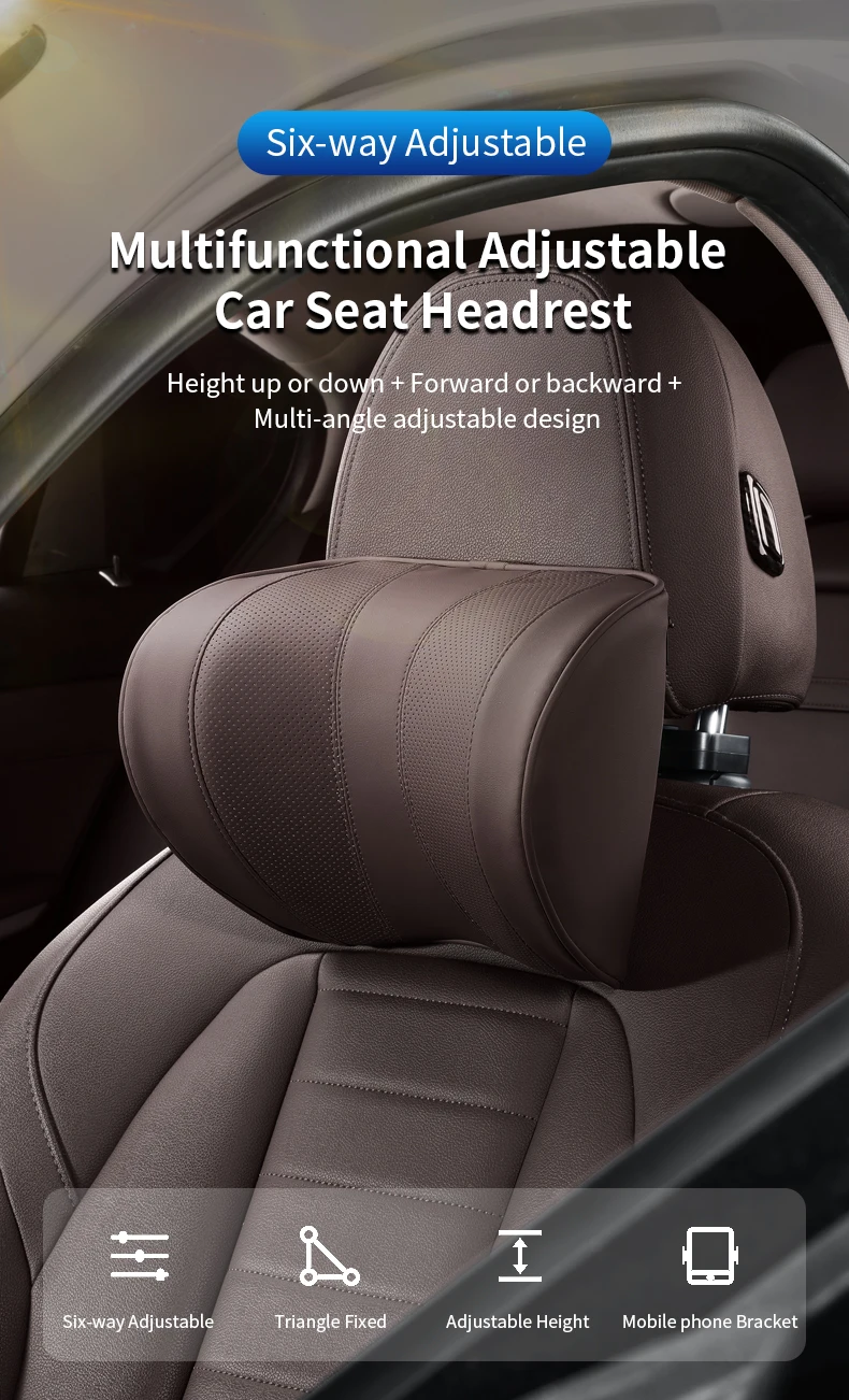 Leather Car Seat Headrest Cushion Multi-Function Memory Foam Car Neck Pillow Adj