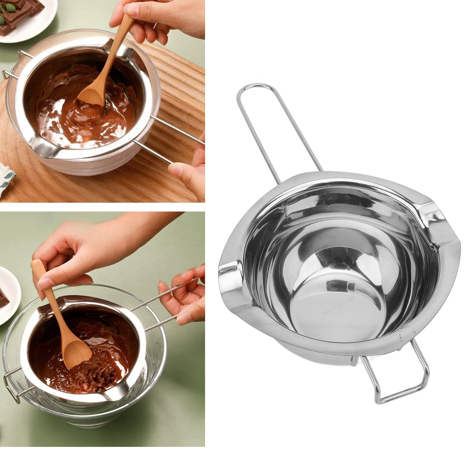 Chocolate Boiler Pot 500ml 304 Stainless Steel Double Spouts Butter Cheese Melting Pot Bowl for Making Desserts