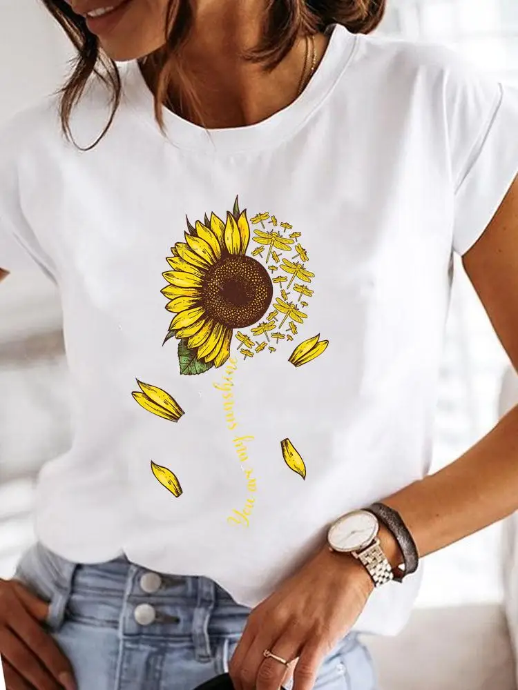 Short Sleeve Fashion Female Graphic Tee Women Print Dandelion Dragonfly 90s Summer Casual Clothes Ladies T Clothing T-shirts