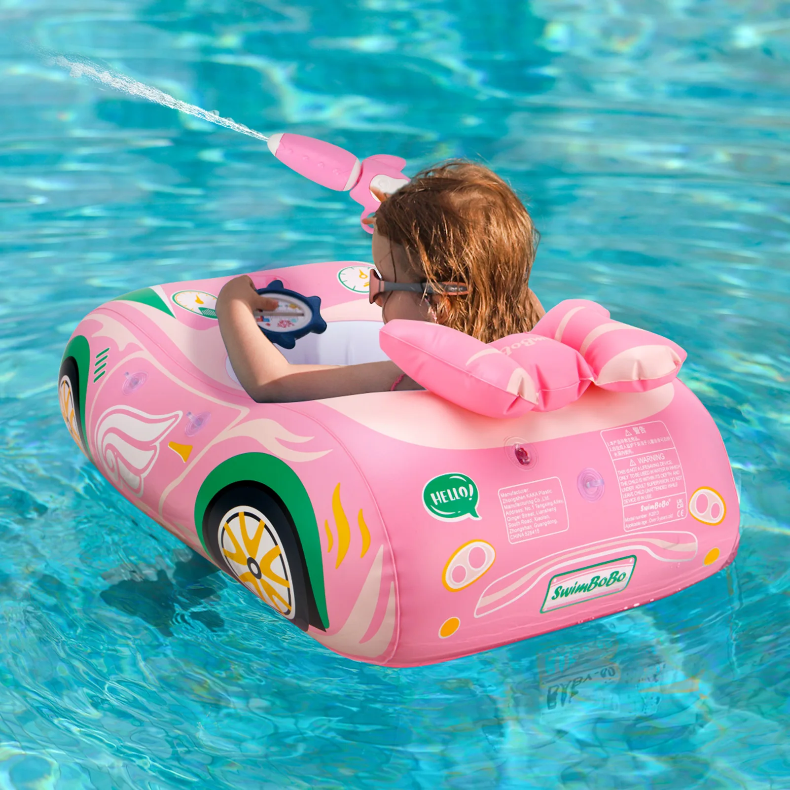 Swimbobo Pink Girl Kids Inflatable Children Swimming Seat Boat Floating Water Gun Toddler Water Toy Baby Ring Float With Canopy 2