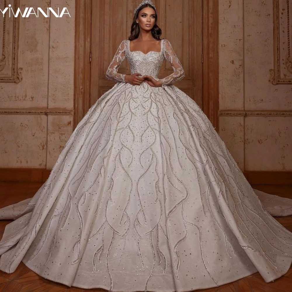 

Romantic Sweetheart Neck Bridal Dress Sparkly Beads Pearls Wedding Gown Luxury Ball Gown Long Bride Robe Vestido De Novia