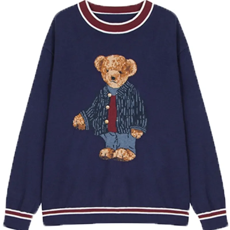 Cute Bear Hoodies Autumn Winter Warm Sweater Pullover Korean Style Harajuku Kawaii Loose Sweatshirt Japanese Street Outwear Tops
