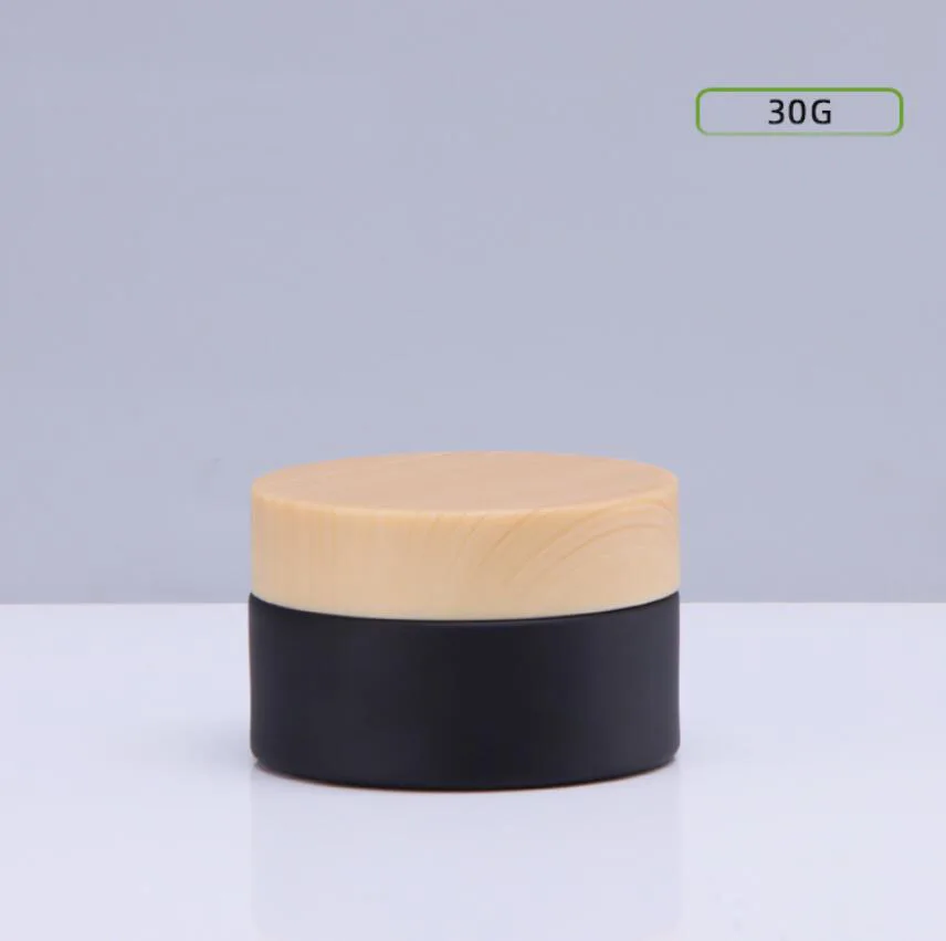 

30G black glass jar wooden shape lid day night cream/moisturizer/essence/gel hyaluronic acid serum wax cosmetic packing