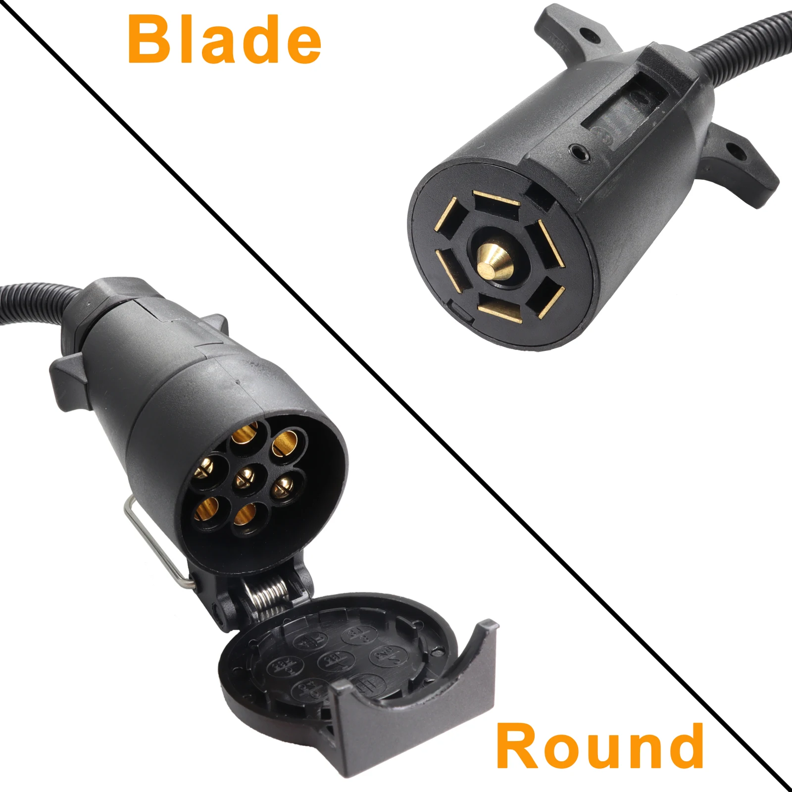Round 7 Way to 7 Way Blade Trailer Adapter Towbar Towing Socket Plug Adapter Connector Vehicle RV Trailer Replacement Car Parts