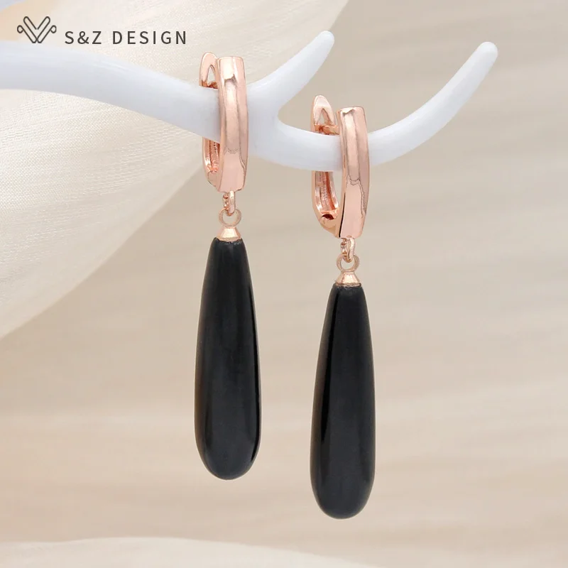 S&Z DESIGN New Fashion Long Water Drop Simulated-pearl Dangle Earrings For Women Girl Wedding Party 585 Rose Gold Color Jewelry