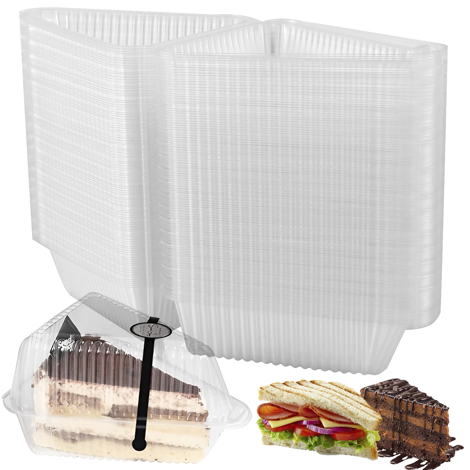 100Pcs Cake Slice Container Clear Dessert Box Triangle Square Food Packing Box Plastic Mousse Cheesecake Box for Party Wedding