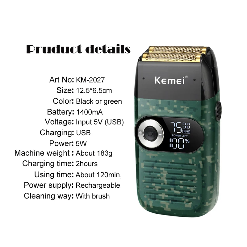 Kemei 전기 면도기, 남성 전기 면도기 충전식 수염 면도기 플로팅 헤어 트리머 페이스 케어 면도기