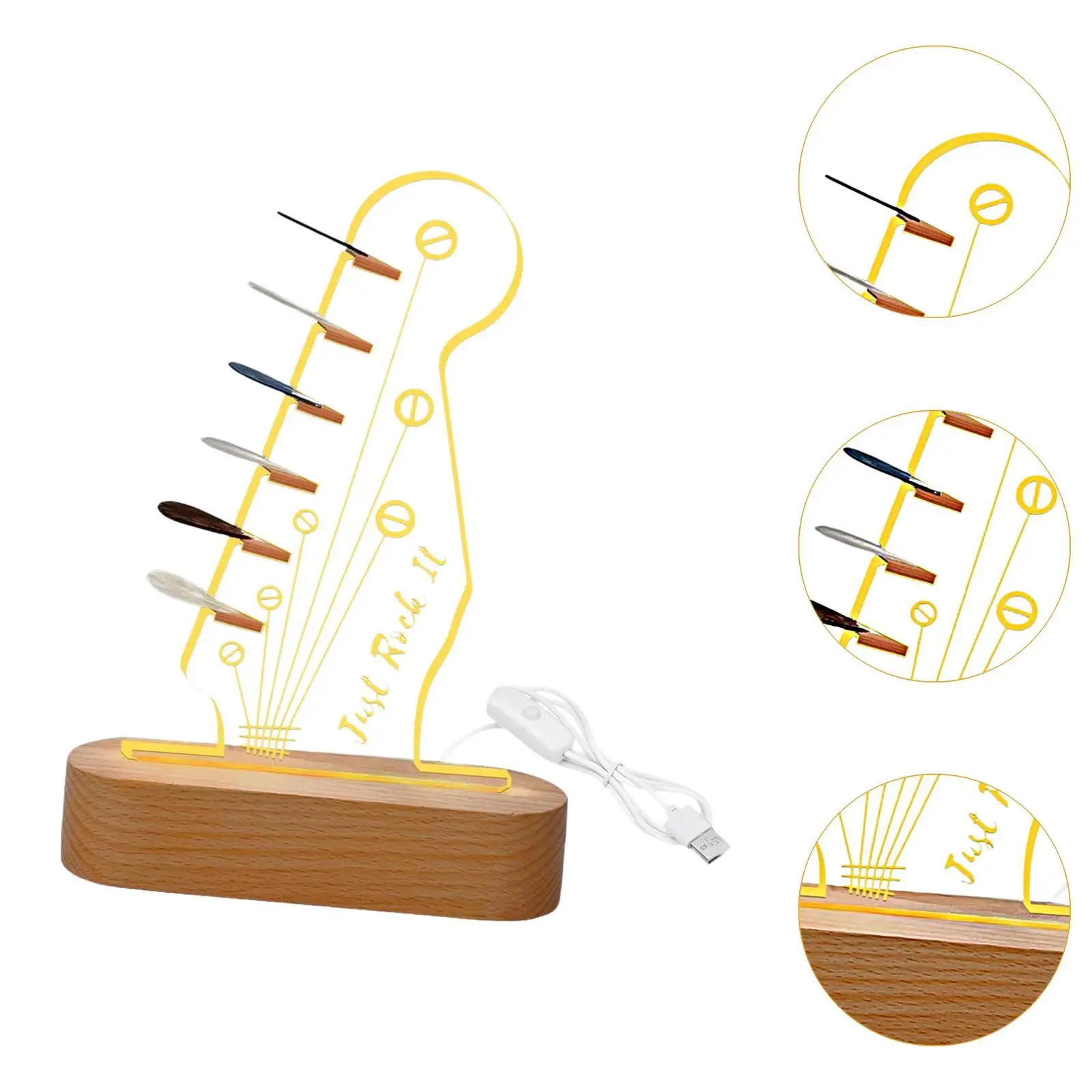 Light up Guitar Pick Holder Practical Music Gift Guitarists with Wooden Base