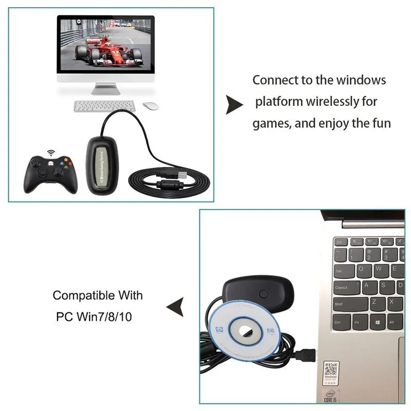Manette de jeu sans fil pour Xbox 360, adaptateur USB récepteur, prend en  charge le système Win7/8/10 pour Console Microsoft Xbox360 - AliExpress